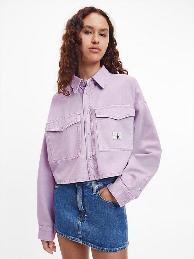 Calvin Klein USA Oversized Cropped Denim Shirt Womens Top Purple 7128906-DN